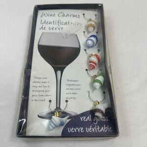 NIB Colorful Seashell Wine Charms Real Glass